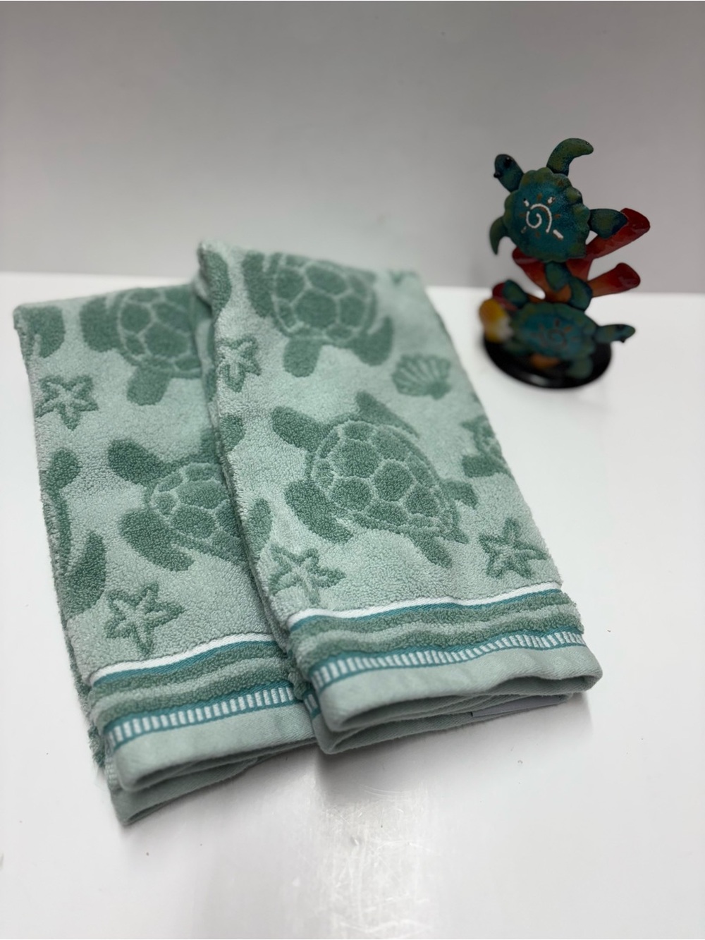 Turtle Theme Bathroom Decor Metal Candleholder & Hand Towels
